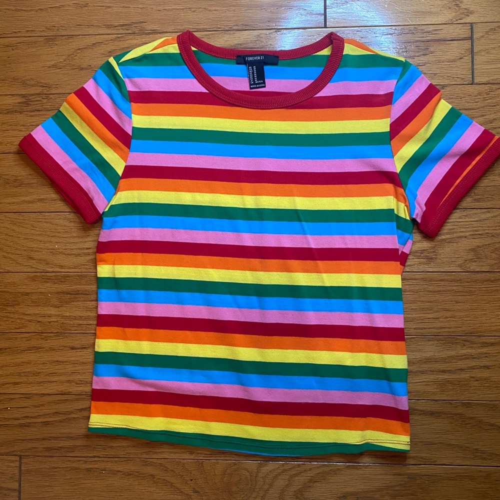 Forever 21 Rainbow Cropped T-Shirt